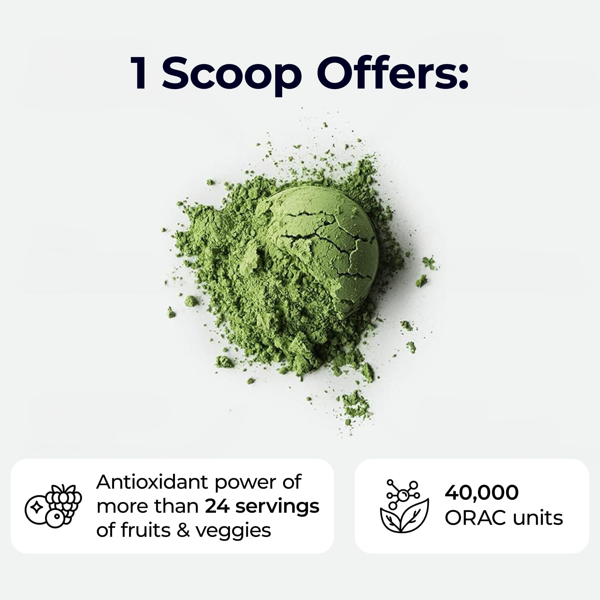 Paradise Herbs ORAC Energy Greens scoop beside jar for convenient daily greens