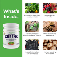 Paradise Herbs ORAC Energy Greens close-up of spirulina and chlorella indicating nutrient-dense ingredients.