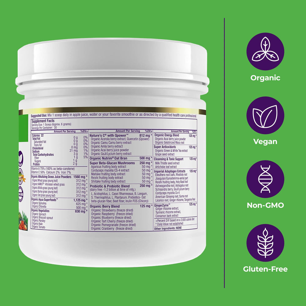 Paradise Herbs ORAC Energy Greens spinach-kale mix image conveys fresh greens nutrition.