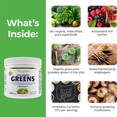 Paradise Herbs ORAC Energy Greens ingredients highlighting spirulina and chlorella.