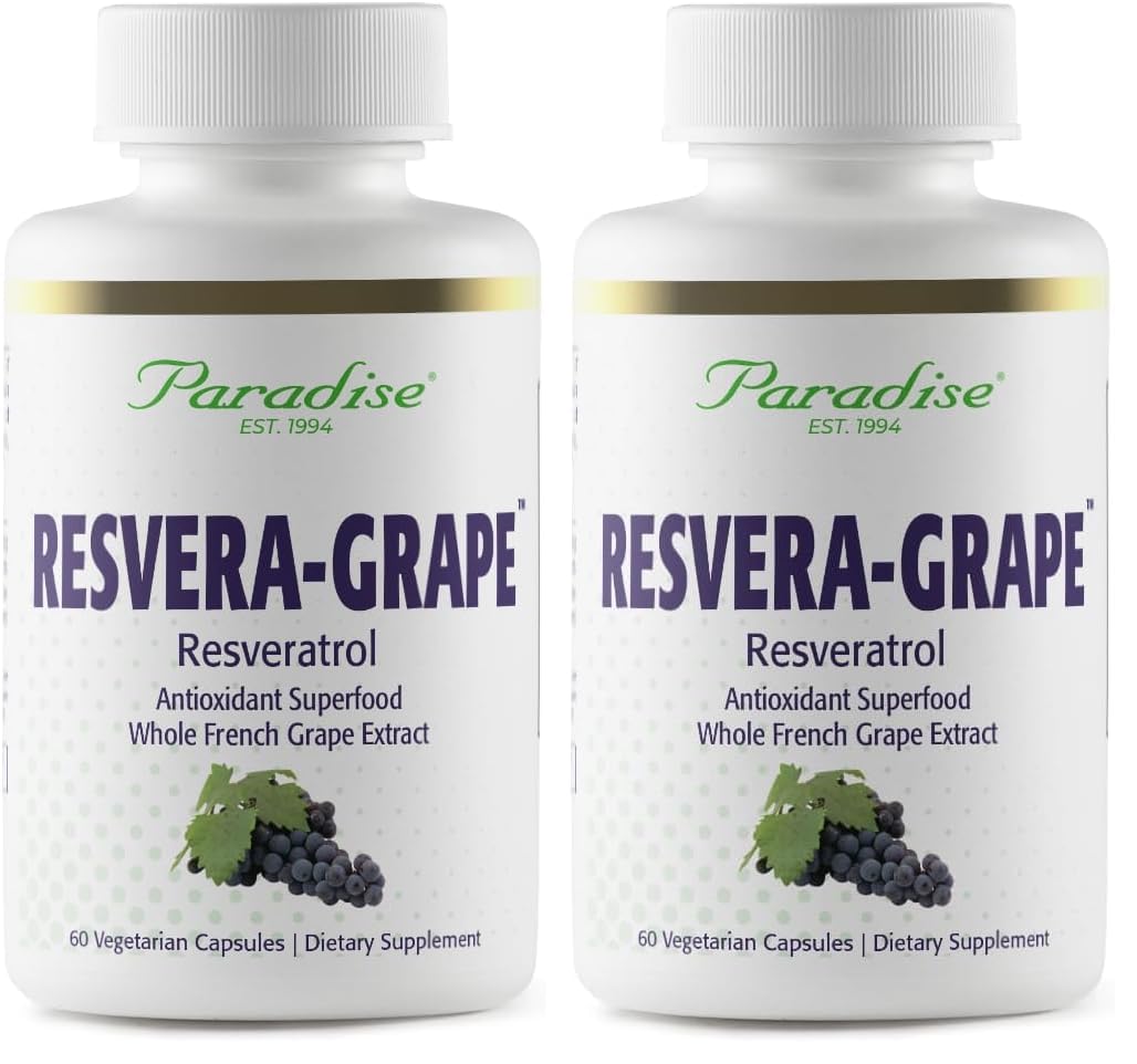 Paradise Herbs Resveragrape bottle may support daily vitality with a polyphenol-rich formulation.