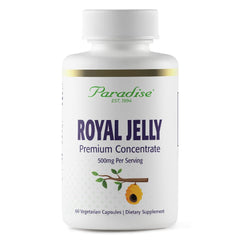 Paradise Herbs Royal Jelly Golden Emperor bottle shows vegan, gluten-free capsules for daily wellness