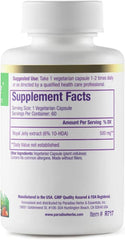 Paradise Herbs Royal Jelly capsules closeup highlights easy-to-swallow vegan capsules for daily use
