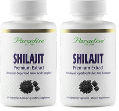 Paradise Herbs Shilajit Extract bottle shown, highlighting vegan and keto-friendly formula for daily use.