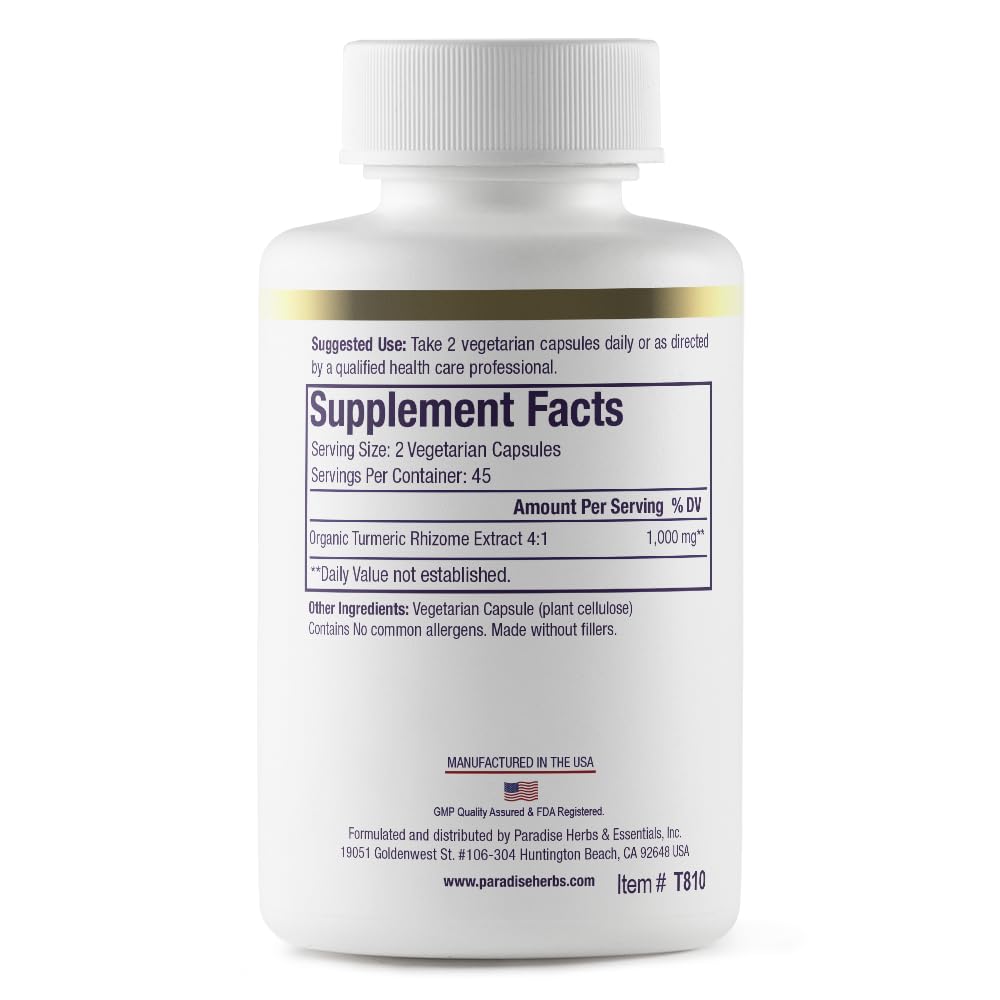 Paradise Herbs turmeric capsules pack for convenient daily supplementation and routine.