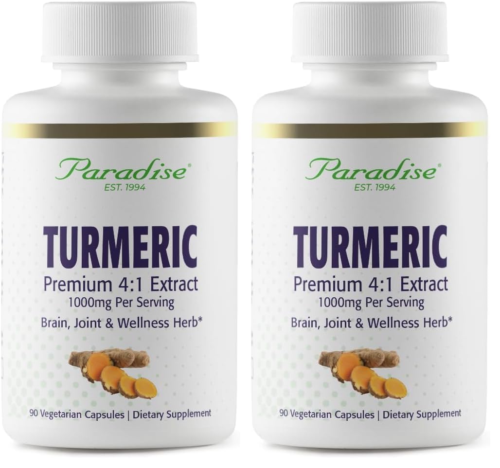 Paradise Herbs turmeric rhizome extract bottle showing full-spectrum formula for daily wellness.