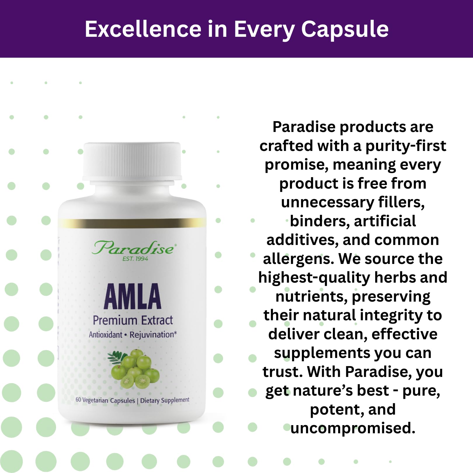 Paradise Herbs vegetarian capsules demonstrate clean plant-based delivery.