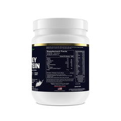 Paradise Herbs whey protein vanilla scoop beside a shaker for quick daily protein