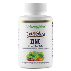 Paradise Herbs Zinc bottle front shows zinc picolinate formula aimed at immune support.