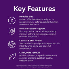 Paradise Herbs zinc label emphasizes purity and vegan formula