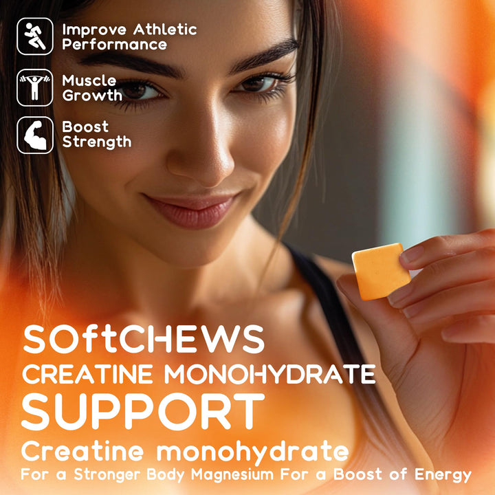 Parhaat Creatine Monohydrate Chews bottle front view emphasizing orange flavor