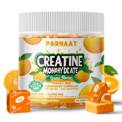 Parhaat Creatine Monohydrate Chews orange softchews packaging for on-the-go fueling