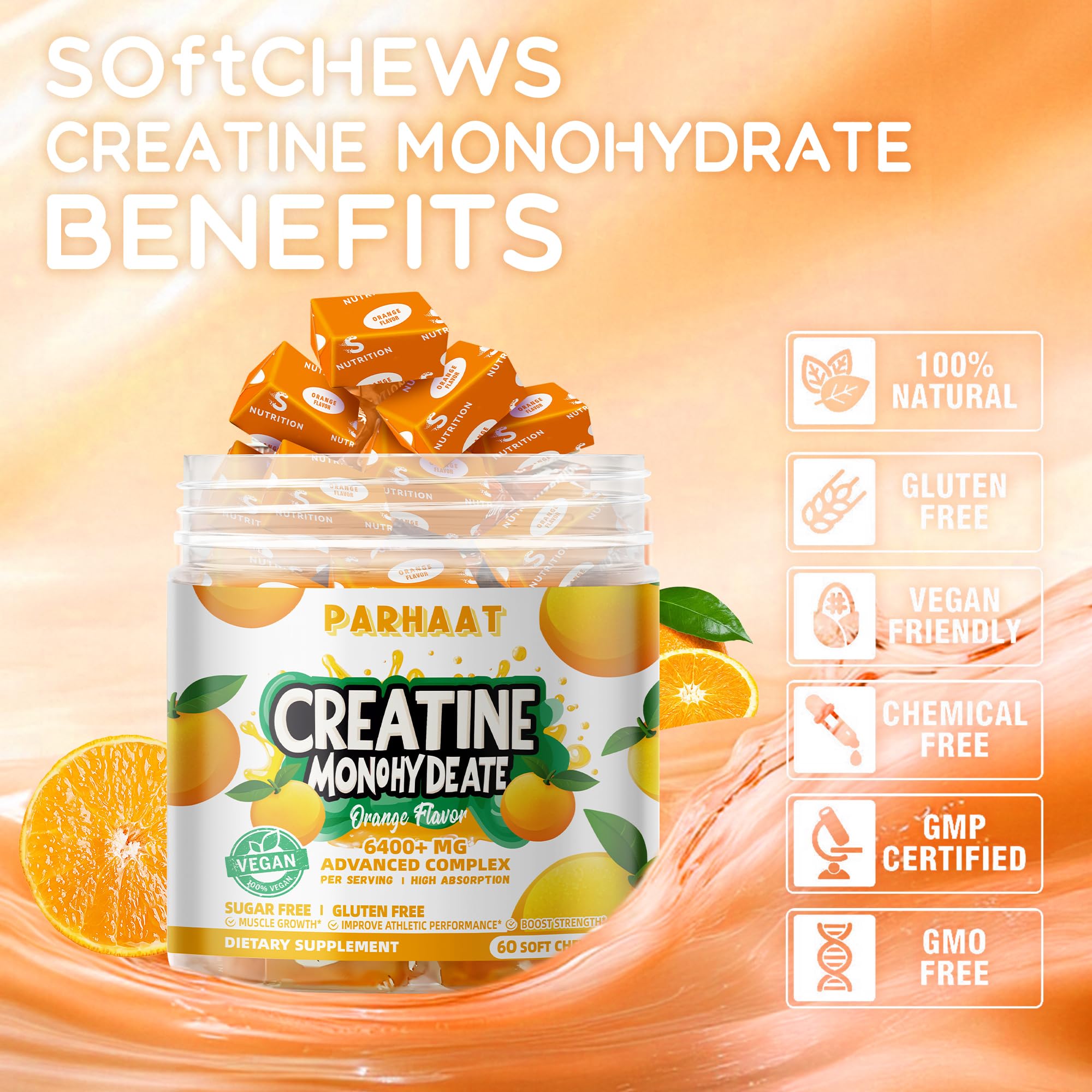 Parhaat Creatine Monohydrate Chews candy-texture bite close-up