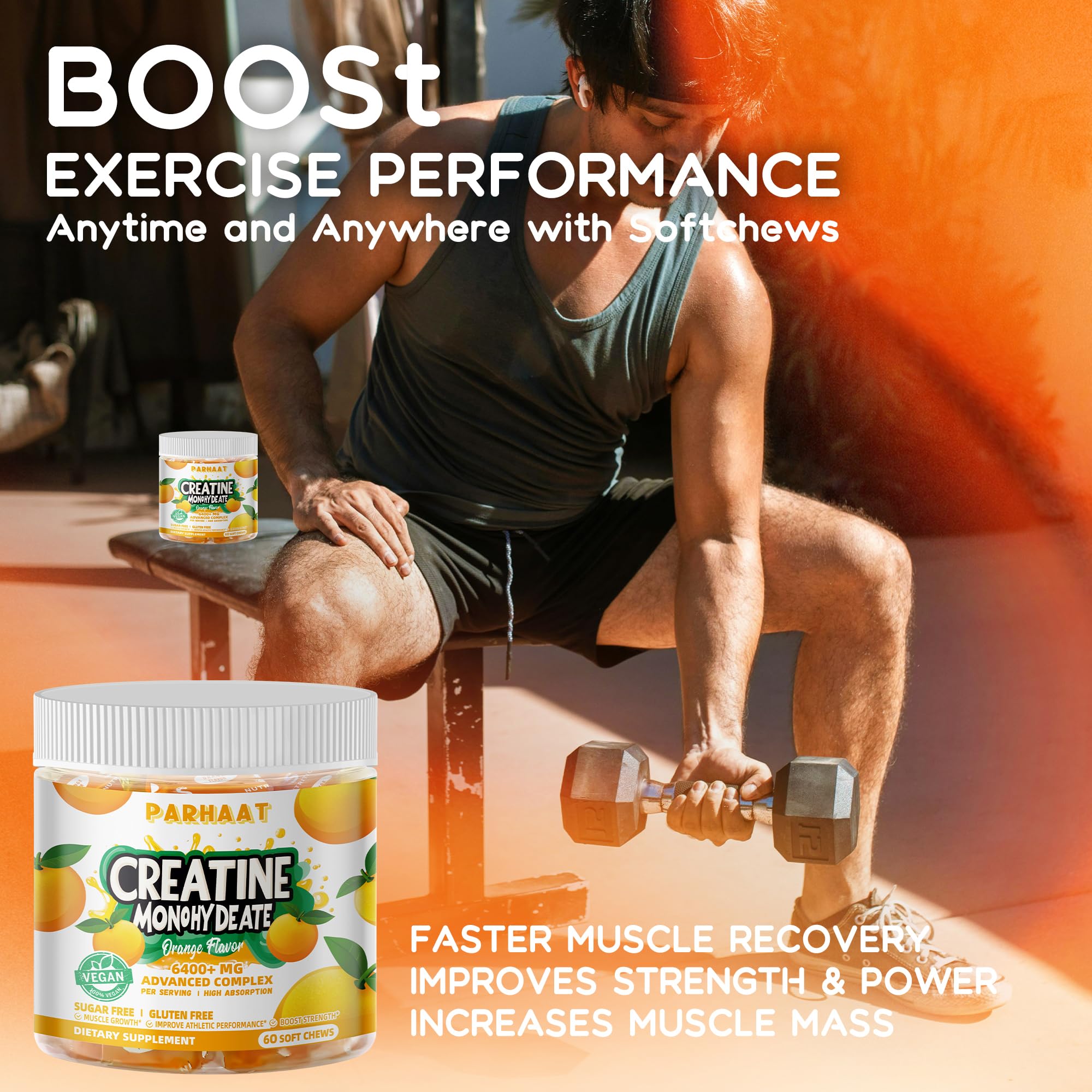 Parhaat Creatine Monohydrate Chews vegan gelatin-free certification highlighted