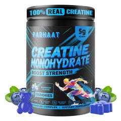 Parhaat Creatine Monohydrate Gummies blueberry close-up highlighting chewy texture.