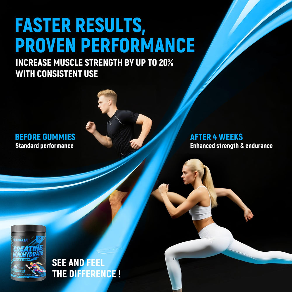 Parhaat Creatine Monohydrate Gummies gym bag scene illustrating convenient supplement.
