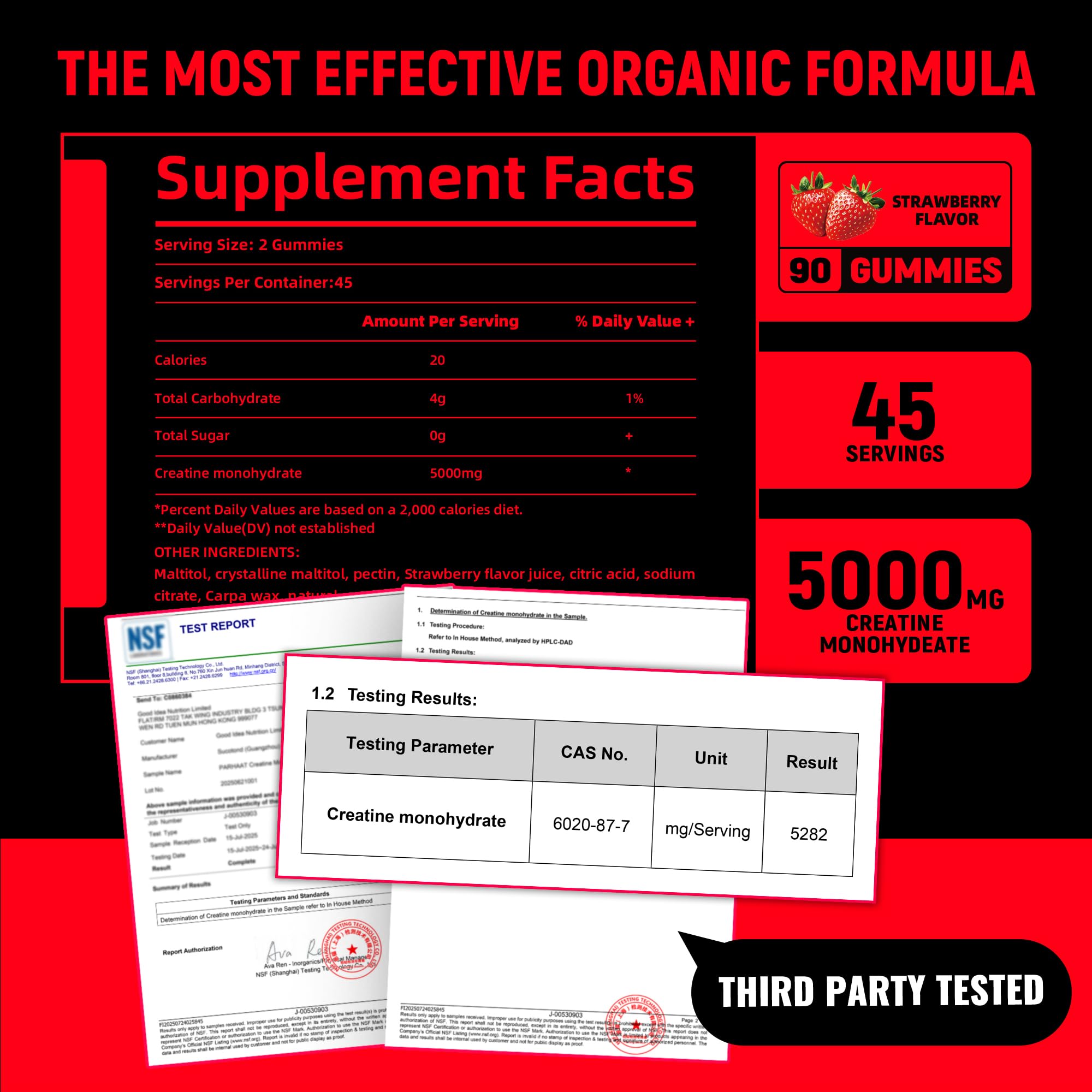 Parhaat strawberry gummies close-up shows vegan, gluten-free formula