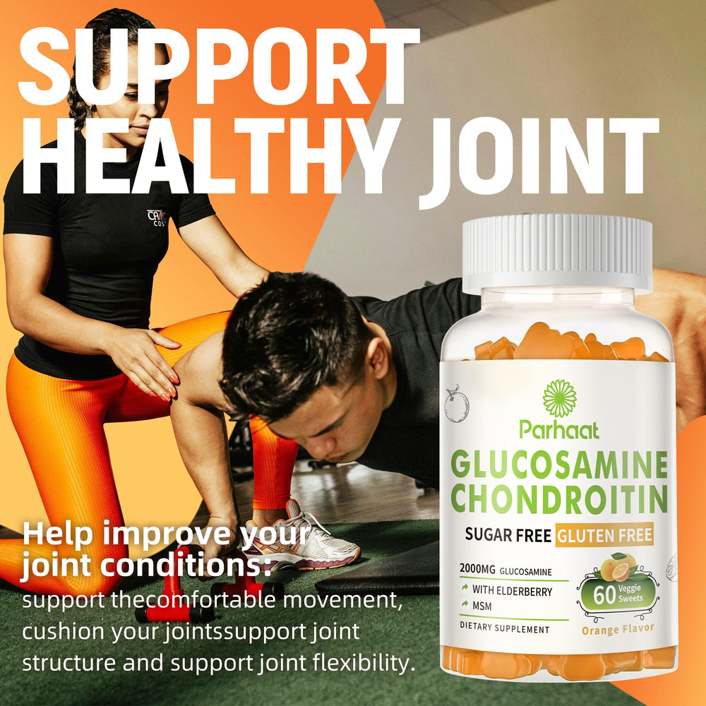 Parhaat Glucosamine Chondroitin Gummies close-up on gummy texture and elderberry taste.