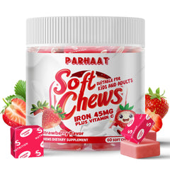 Parhaat Iron Soft Chew strawberry bottle for daily iron support