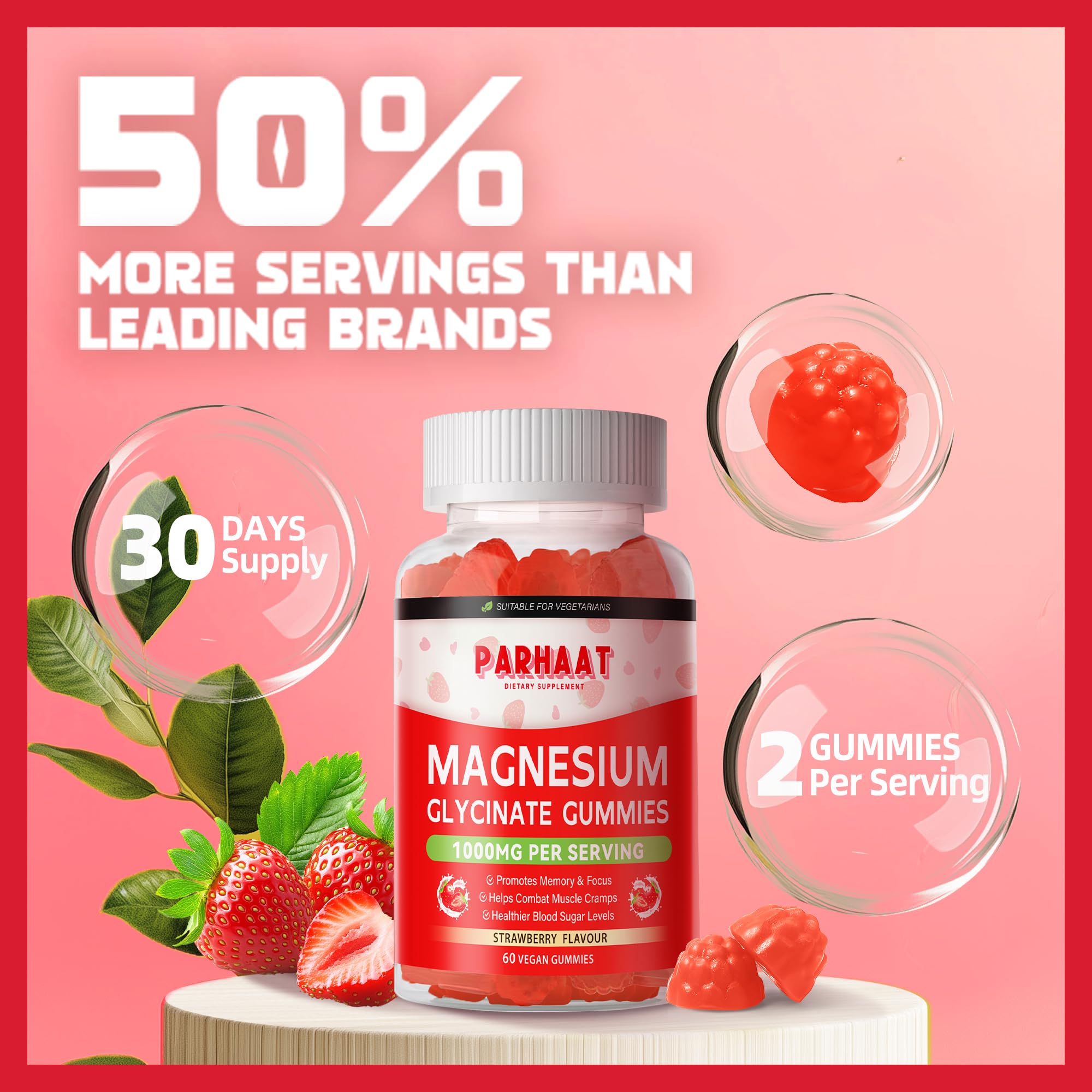 Parhaat gummies dosage illustration shows two gummies per intake.