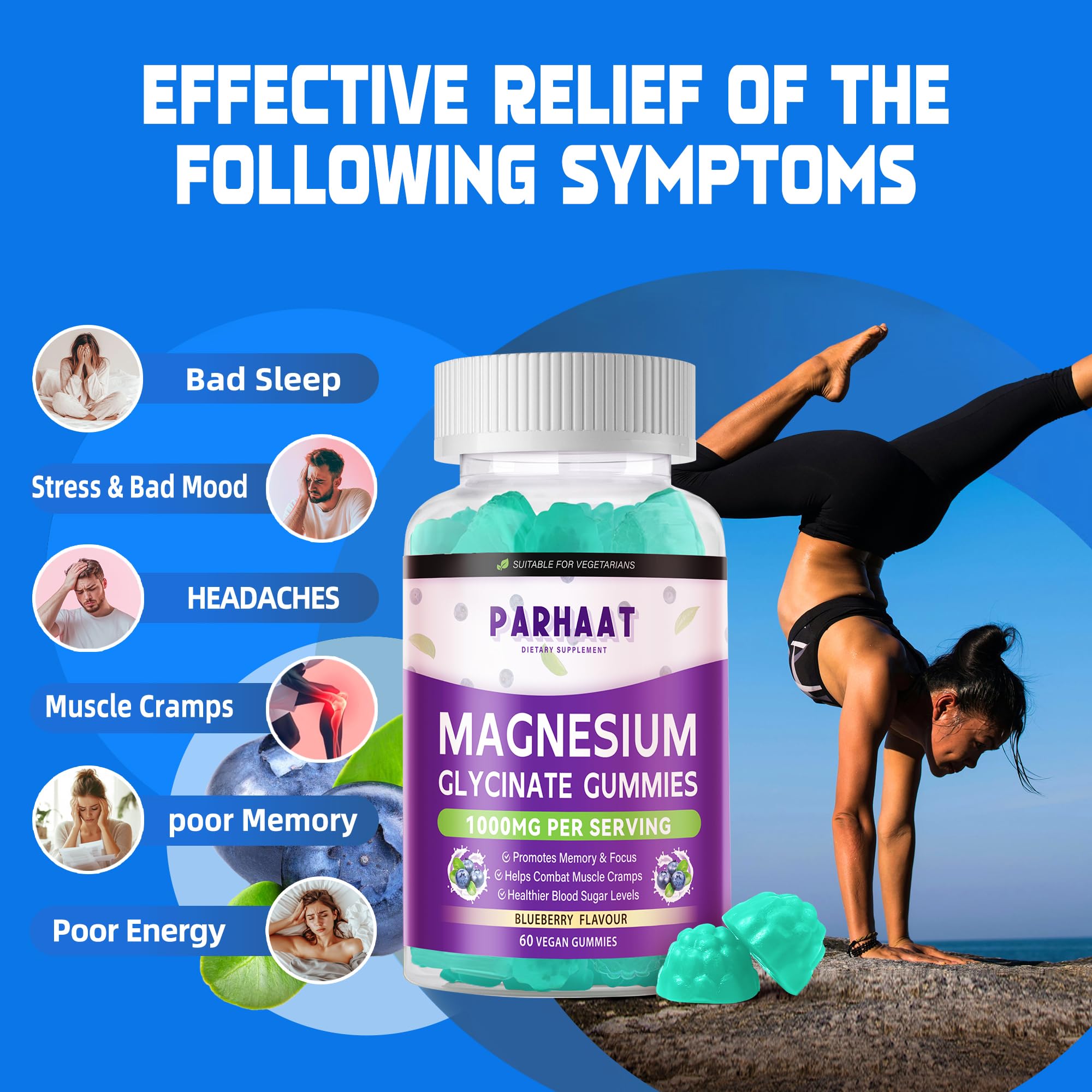 Parhaat Magnesium Glycinate Gummies nutrition label: transparent minerals and vitamins information.