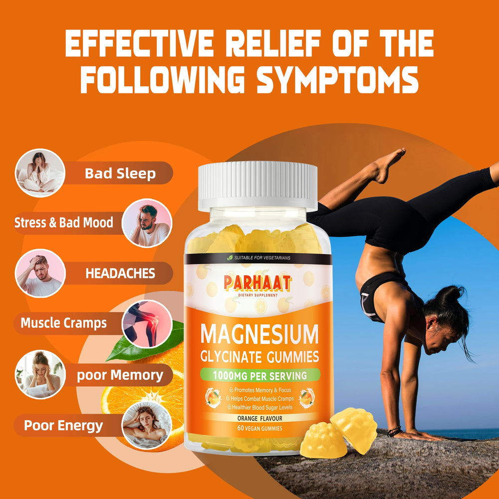 Parhaat Magnesium Glycinate Gummies close-up with natural orange flavor.