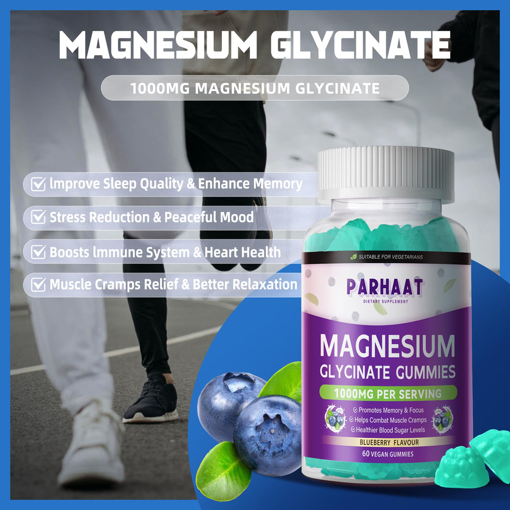 Parhaat Magnesium Glycinate Gummies packaging: compact bottle for on-the-go supplementation.