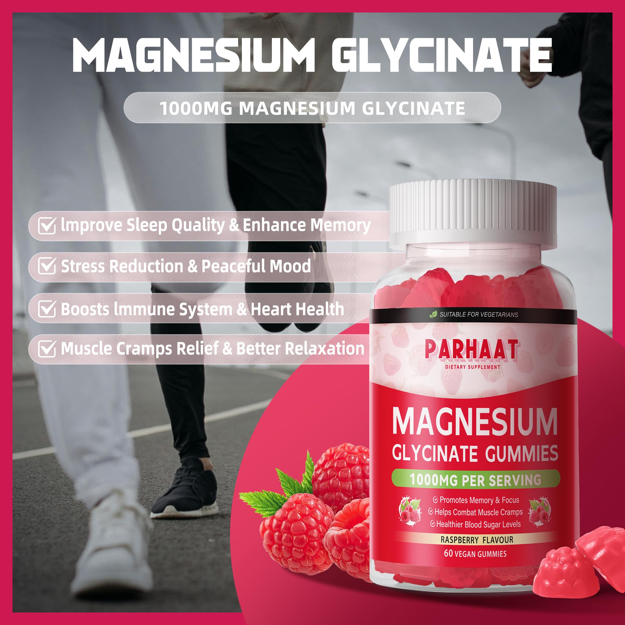 Parhaat Magnesium Glycinate Gummies Raspberry family scene suggests everyday wellness.