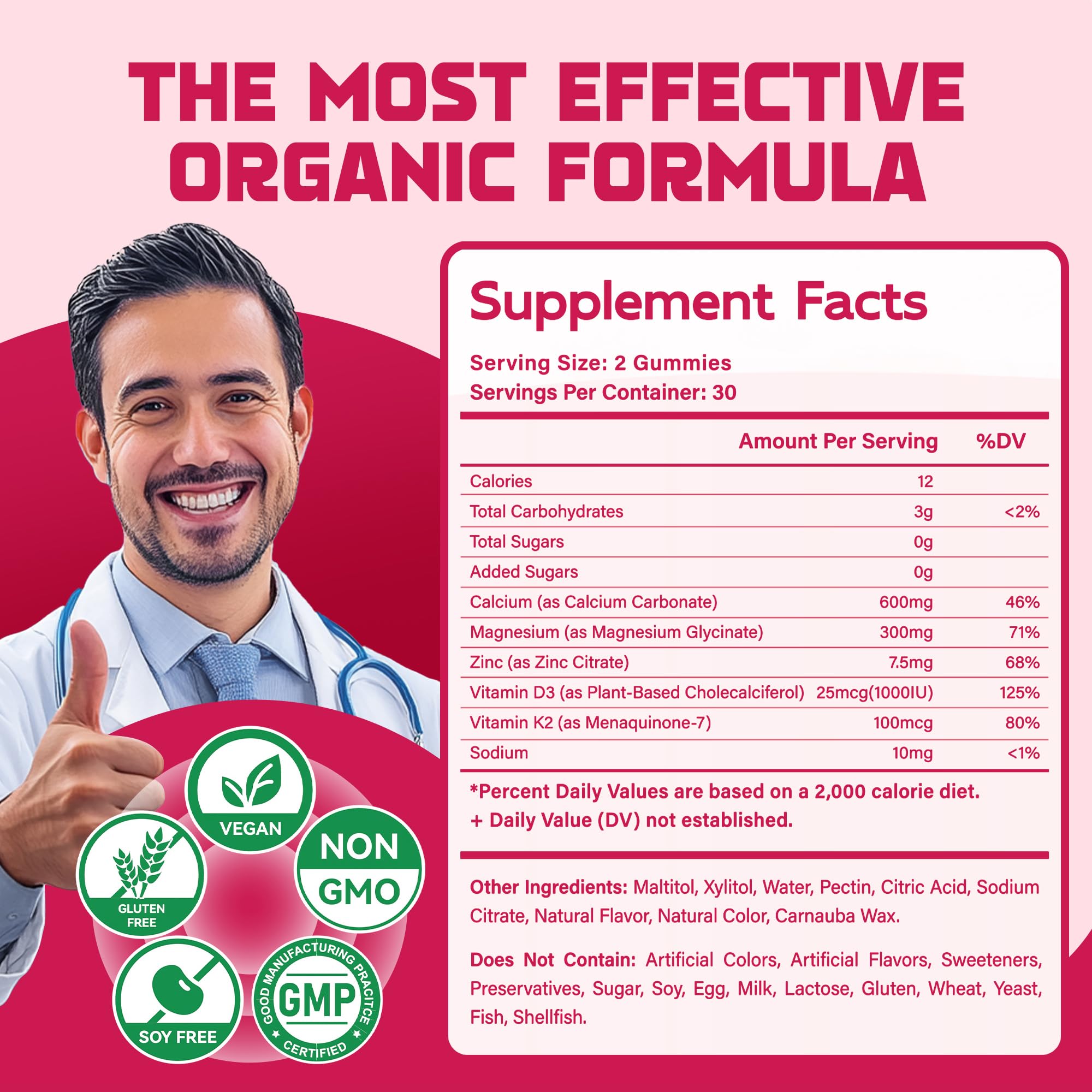 Parhaat Magnesium Glycinate Gummies Raspberry ingredients panel features CoQ10 and B vitamins.