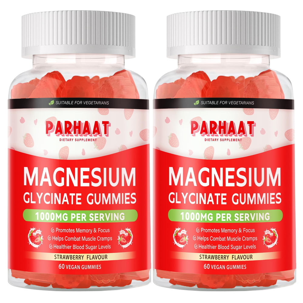 Parhaat Magnesium Glycinate Gummies bottle with strawberry flavor for daily calm mood.