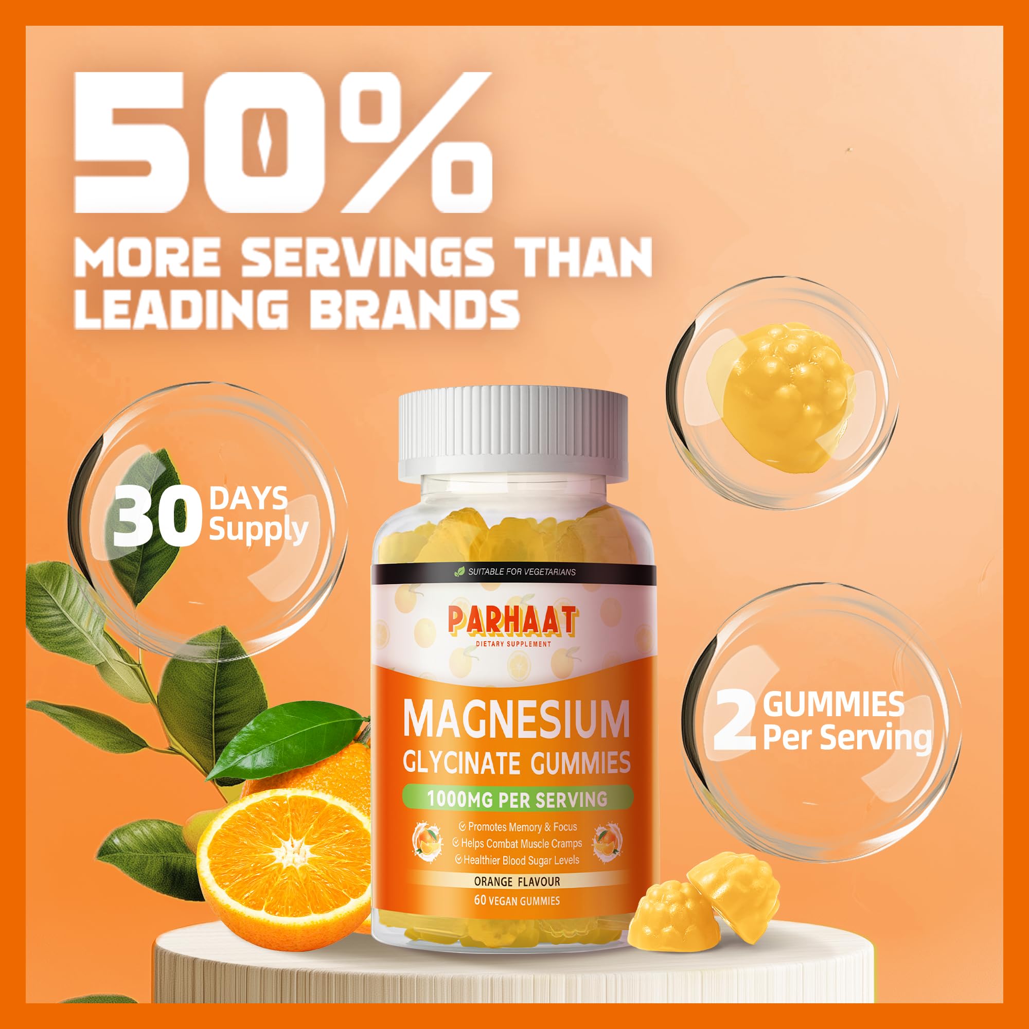 Parhaat Magnesium Glycinate Gummies vegan label and plant-based pectin