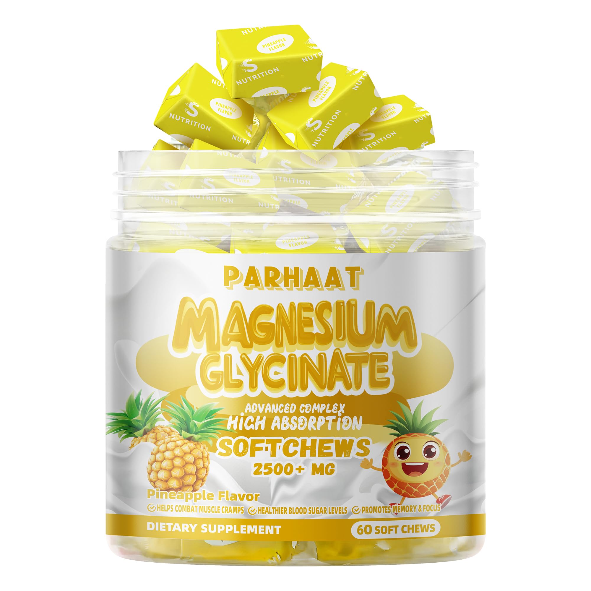 Parhaat magnesium glycinate soft chews pineapple gummy on-the-go pack.
