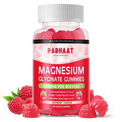 Parhaat magnesium glycinate gummies raspberry bottle for convenient daily wellness.