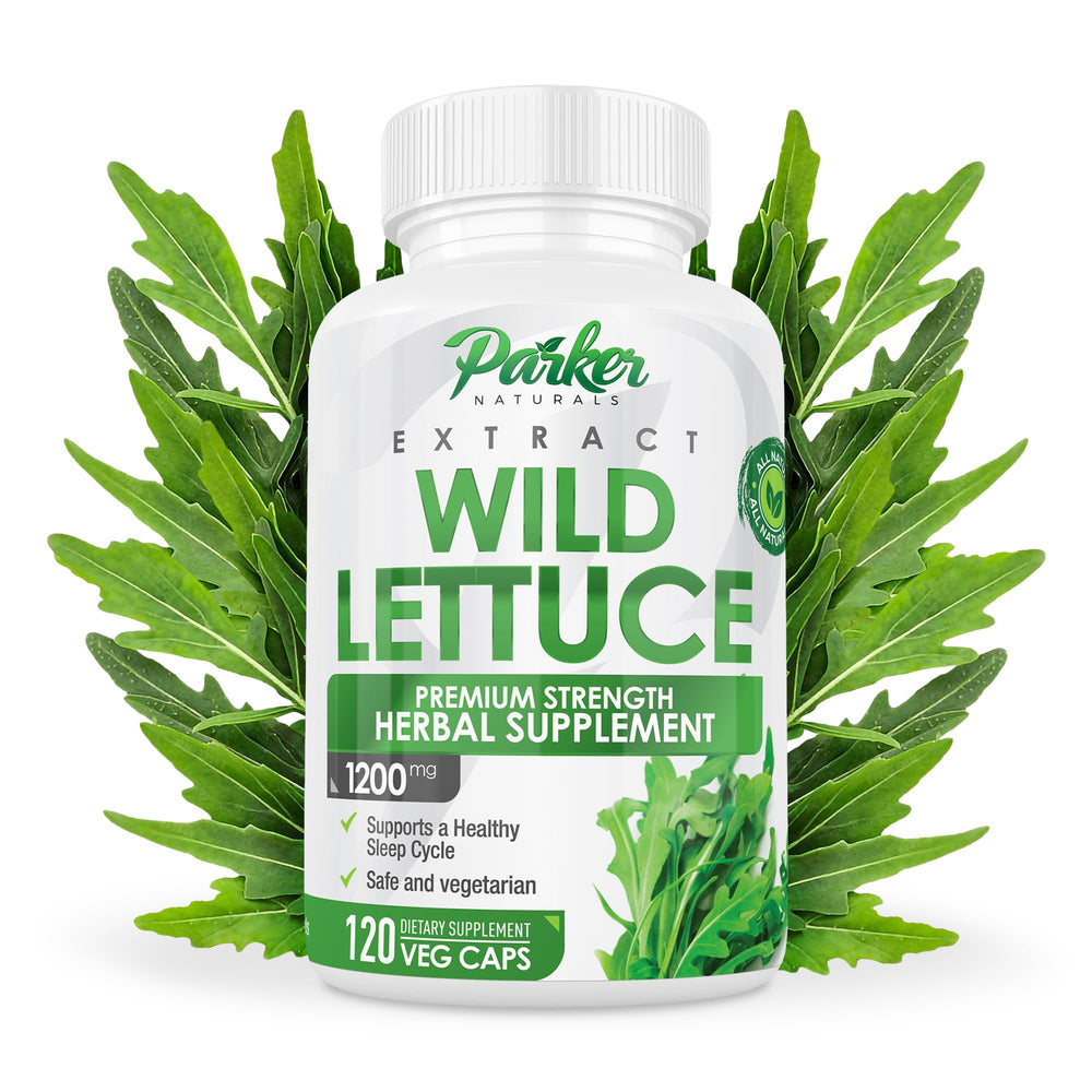 Parker Naturals Wild Lettuce Extract bottle showing 1200mg 4:1 concentrate for calming evenings.