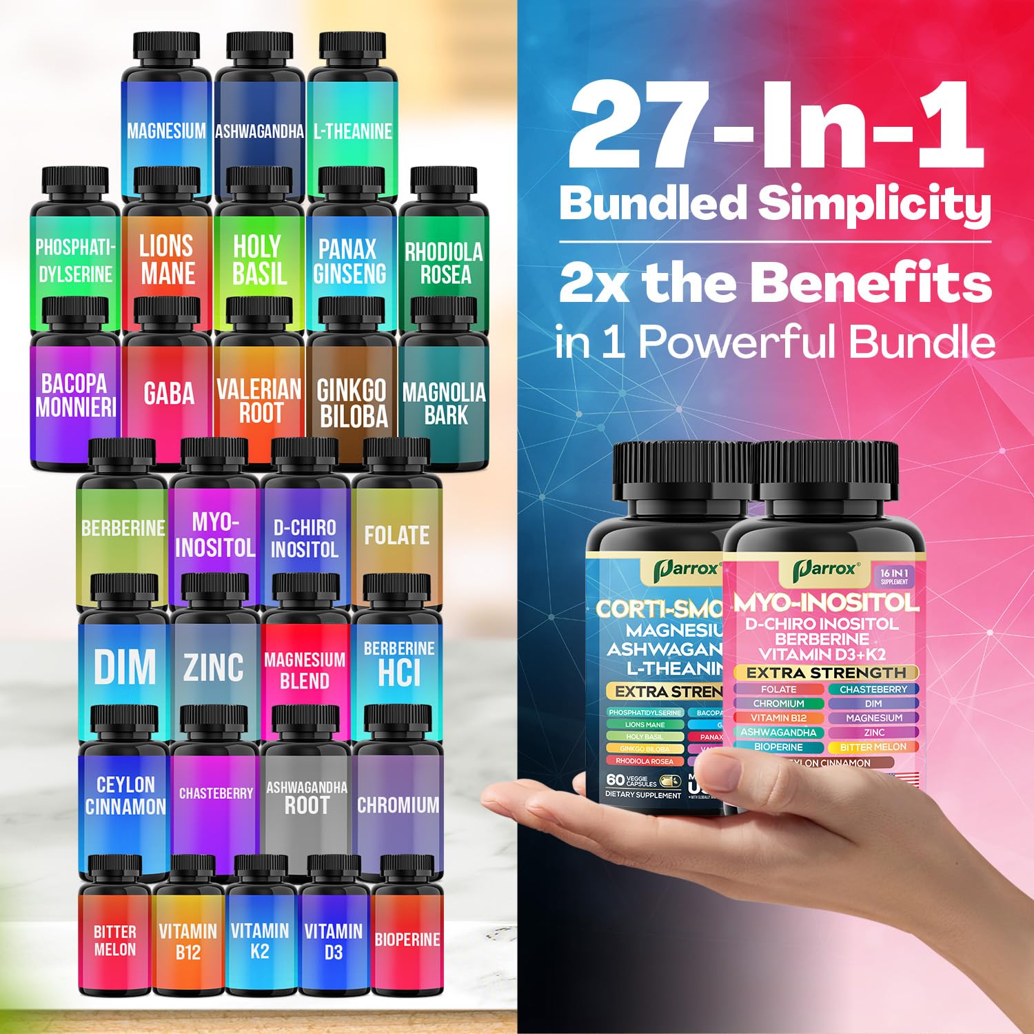 Parrox Berberine Chasteberry capsules signaling metabolic balance and vitality.