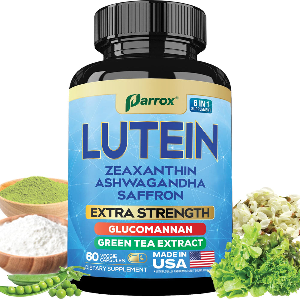 Parrox bottle front label showing clean, plant-based formulation for daily eye support