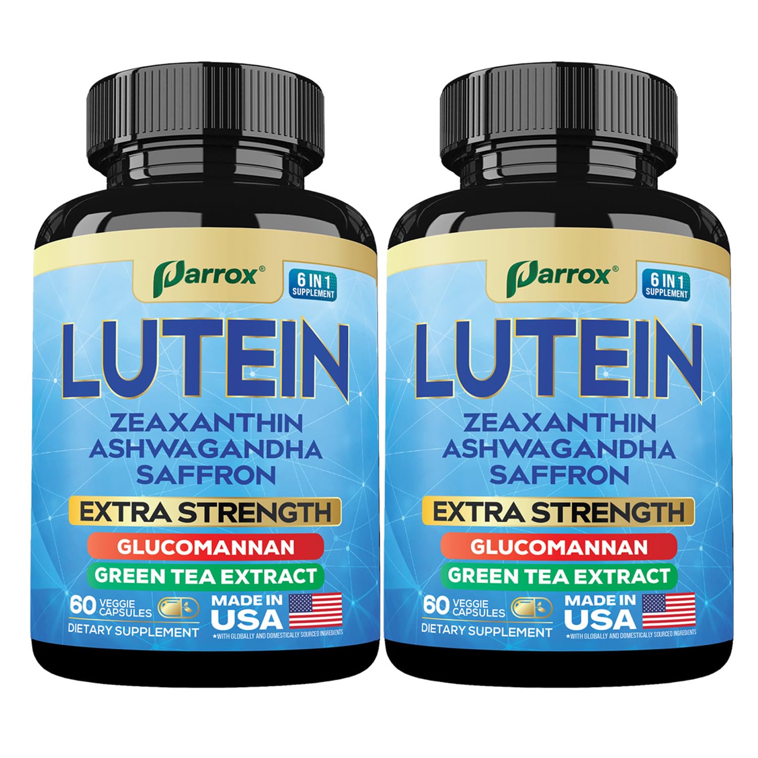 Parrox bottle front showing vegan eye health supplement