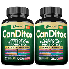 Parrox CanDitox bottle front showing oregano blend for convenient daily supplementation.