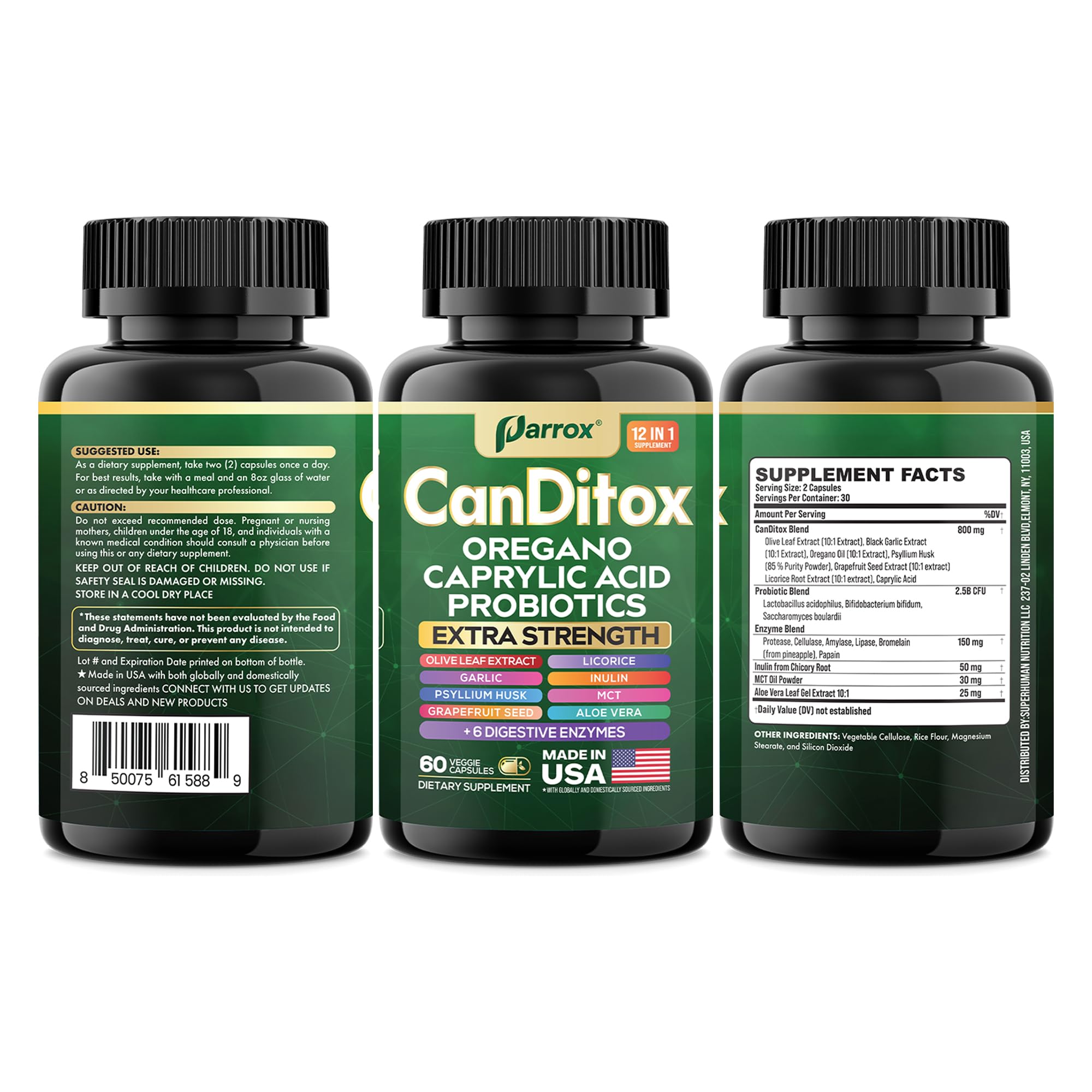 Parrox Canditox six-ingredient blend showcased in a clear sleeve.