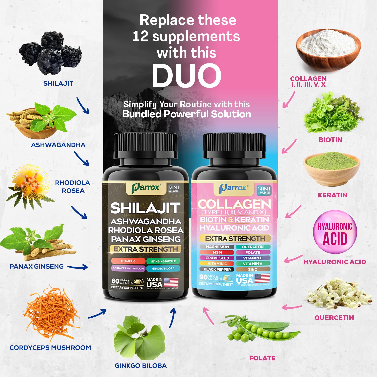 Parrox collagen-14-in-1 hyaluronic acid capsules for skin support