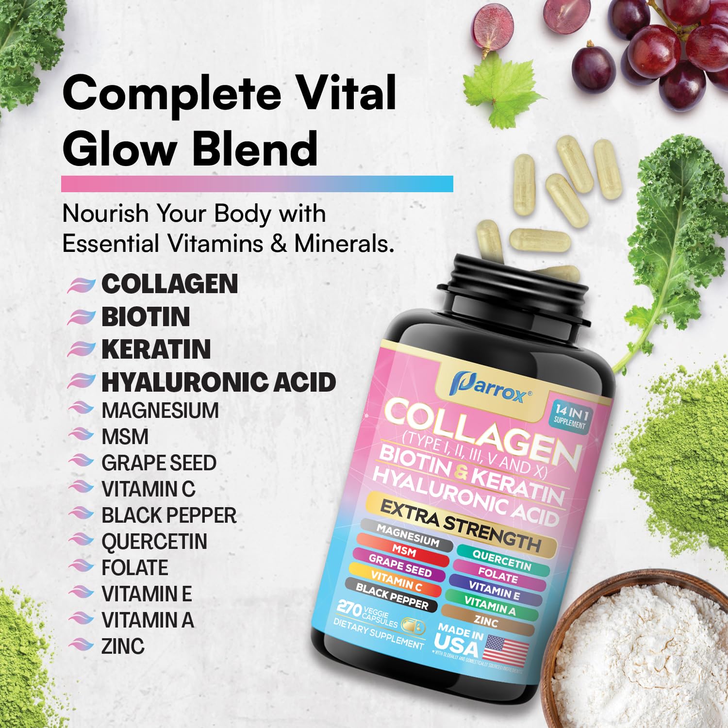 Parrox Collagen 14-in-1 supplement routine image for daily care
