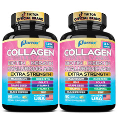Parrox Collagen 2-Pack bottle front showing a multi-ingredient formula for daily use