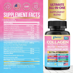 Parrox collagen capsules ingredients label showcasing diverse nutrients
