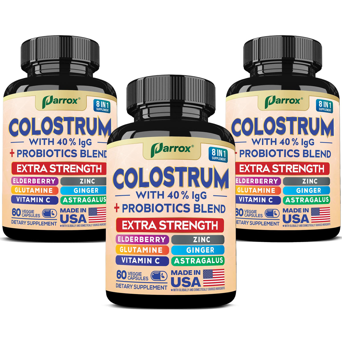 Parrox Colostrum Capsules front view for daily wellness support.