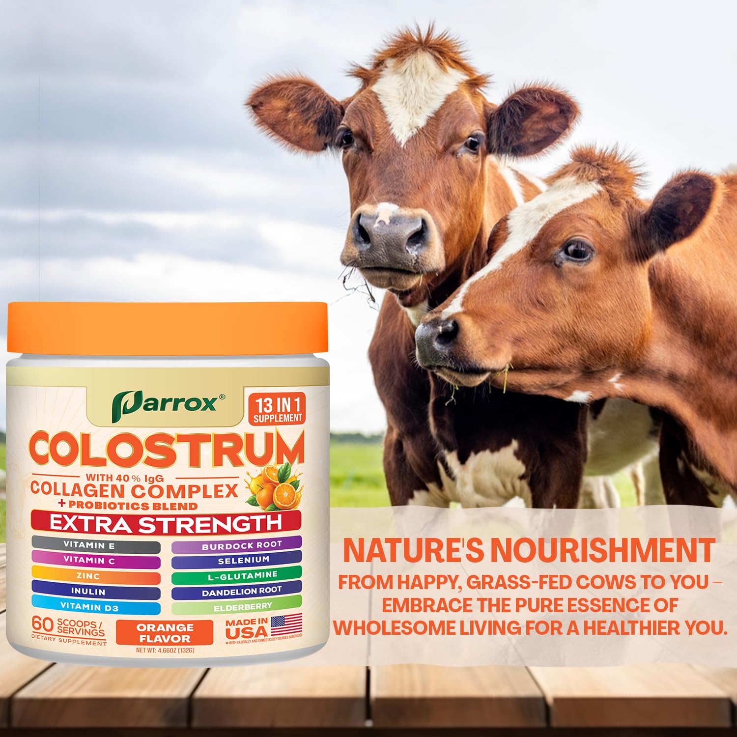 Parrox Colostrum Powder provides about sixty servings per container