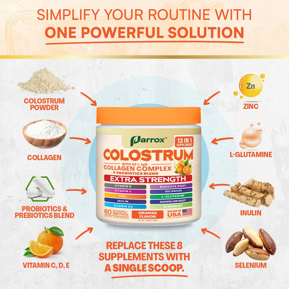 Parrox Colostrum Powder with collagen and vitamins C, D3, E for balanced daily support