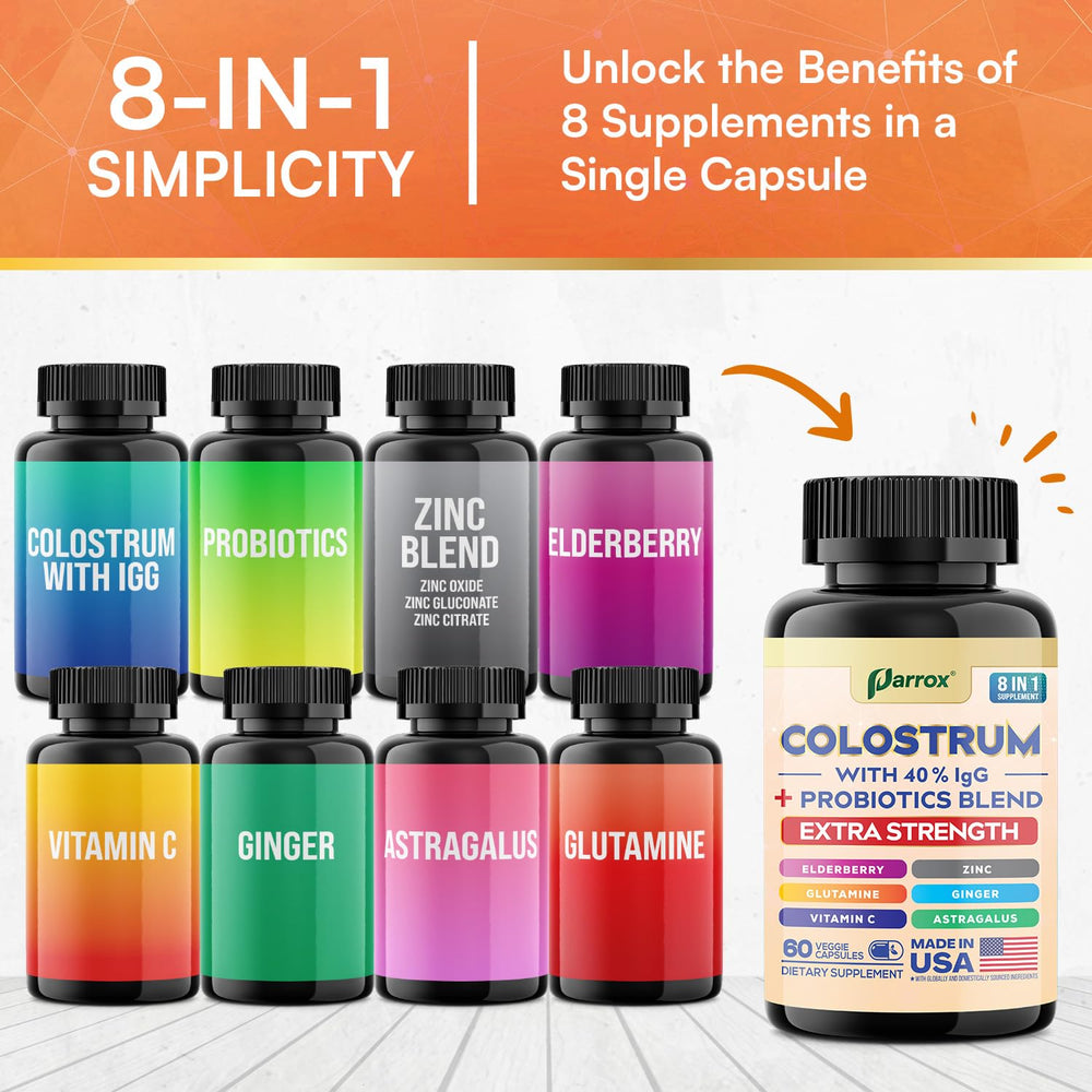 Parrox probiotics blend illustration showing gut-supporting benefits.