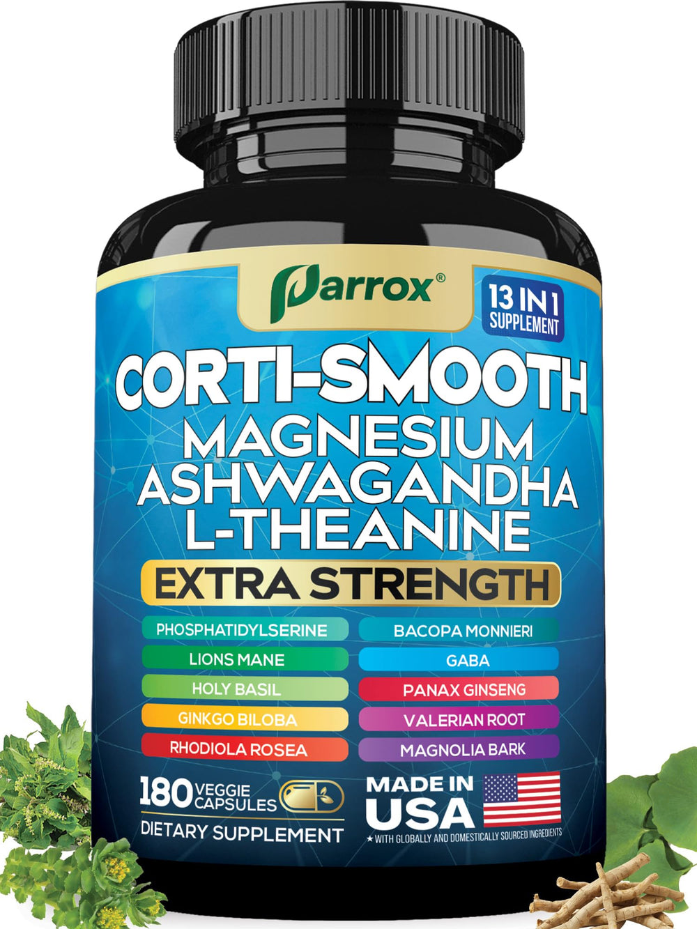 Parrox Corti-Smooth capsules in close-up for calm focus support.