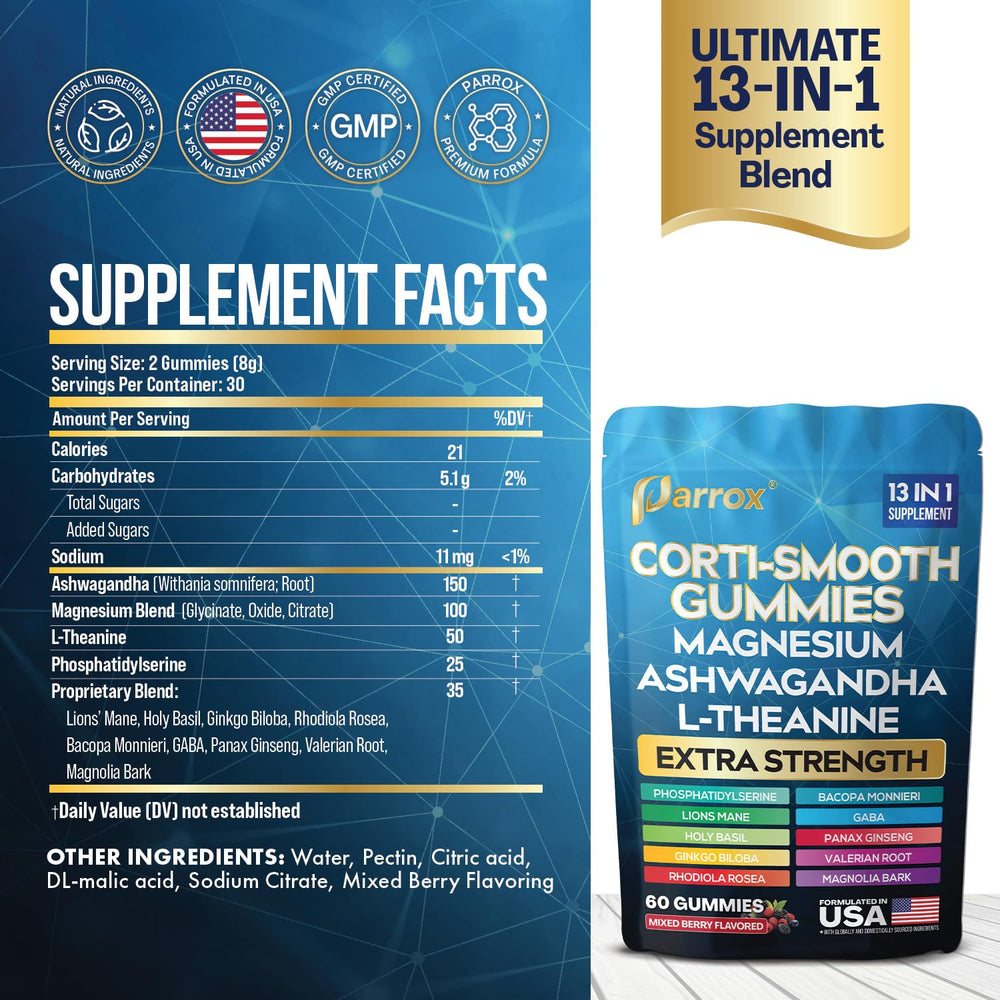 Parrox Corti-Smooth mixed berry gummies close-up highlighting vibrant flavor.