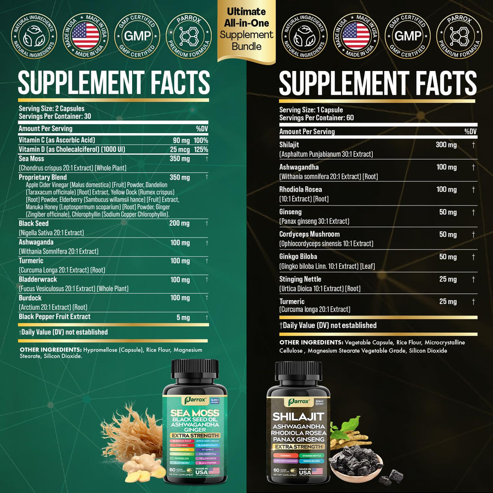 Parrox Shilajit capsules close-up highlighting adaptogenic blend benefits